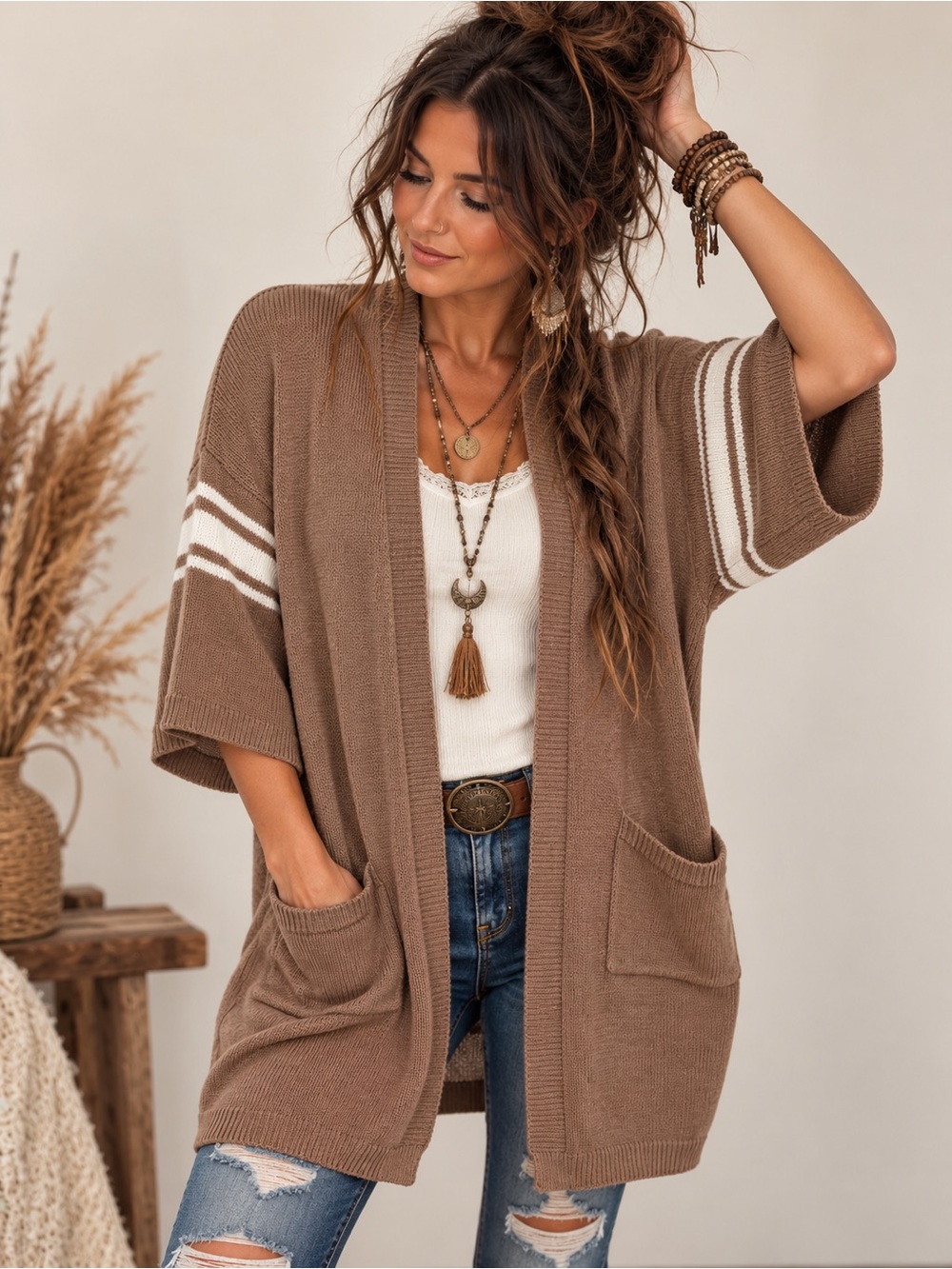 🤎 Easel Boho Oversized Open Front Cardigan Size S 🤎